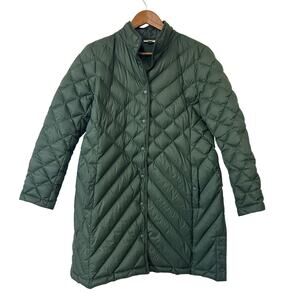 J. Jill Quilted Down Puffer Coat Green Longline Lightweight Packable M Petite‎